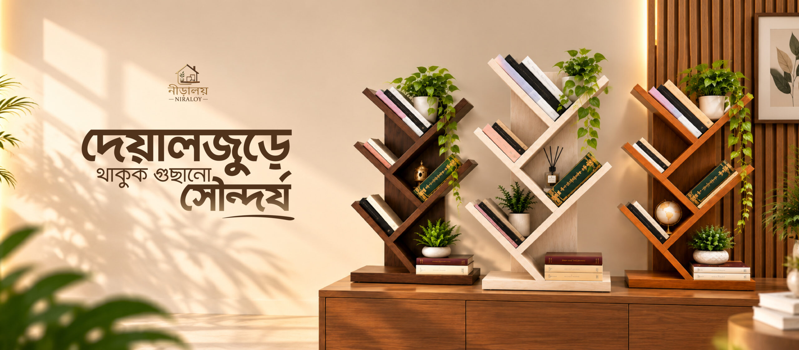 NIRALOY TreeShelf — তিনটি রঙে কাঠের বুকশেলফ